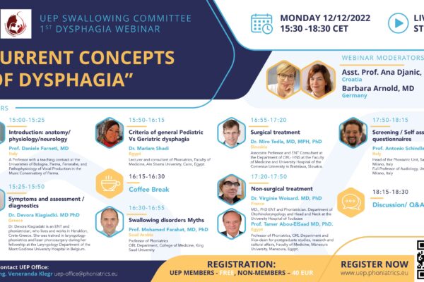 UEP Swallowing Committee 1st Webinar:  Current Concepts of Dysphagia -12th December 2022