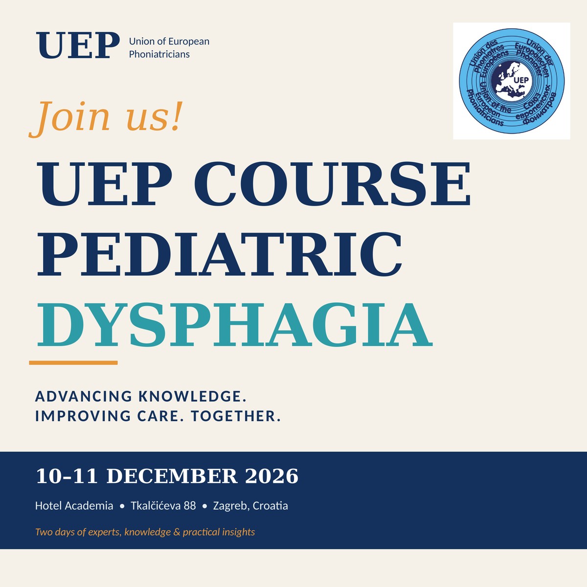 UEP Course on Pediatric Dysphagia, 10-11 December 2026, Hotel Academia, Zagreb