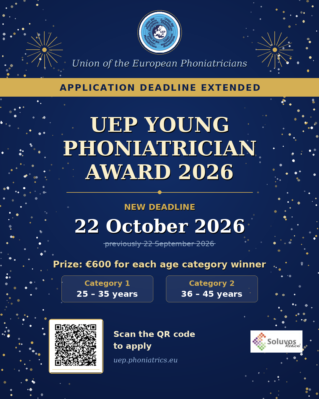 UEP Young Phoniatrician Award 2026 — application details, deadline extended to 22 October 2026