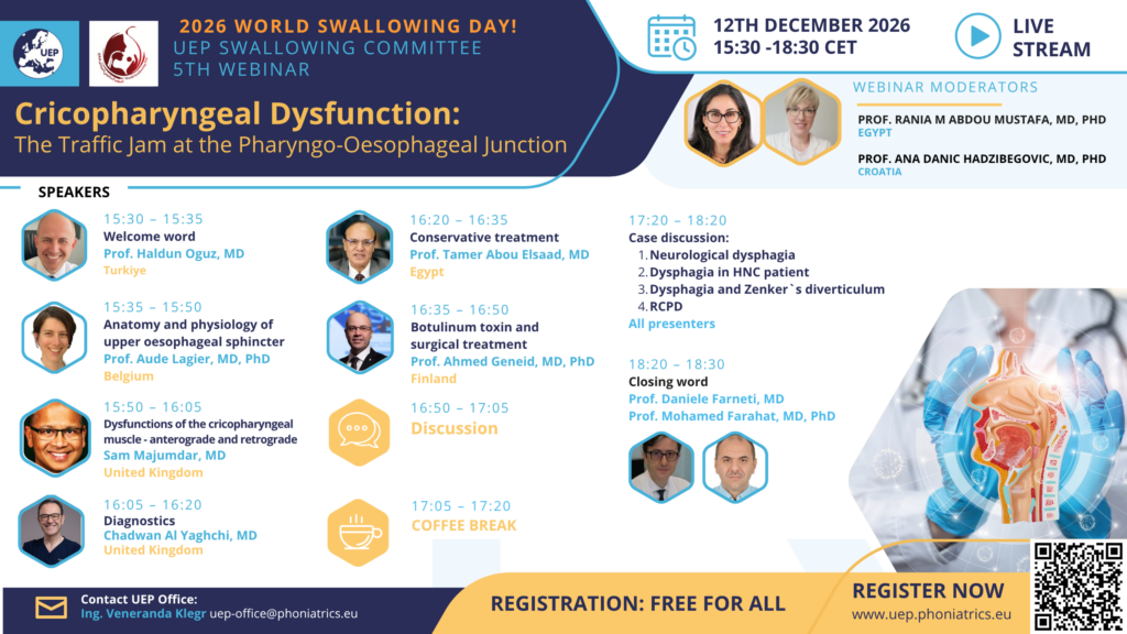 2026 World Swallowing Day Webinar - Cricopharyngeal Dysfunction, 12 December 2026, 15:30-18:30 CET - free online webinar